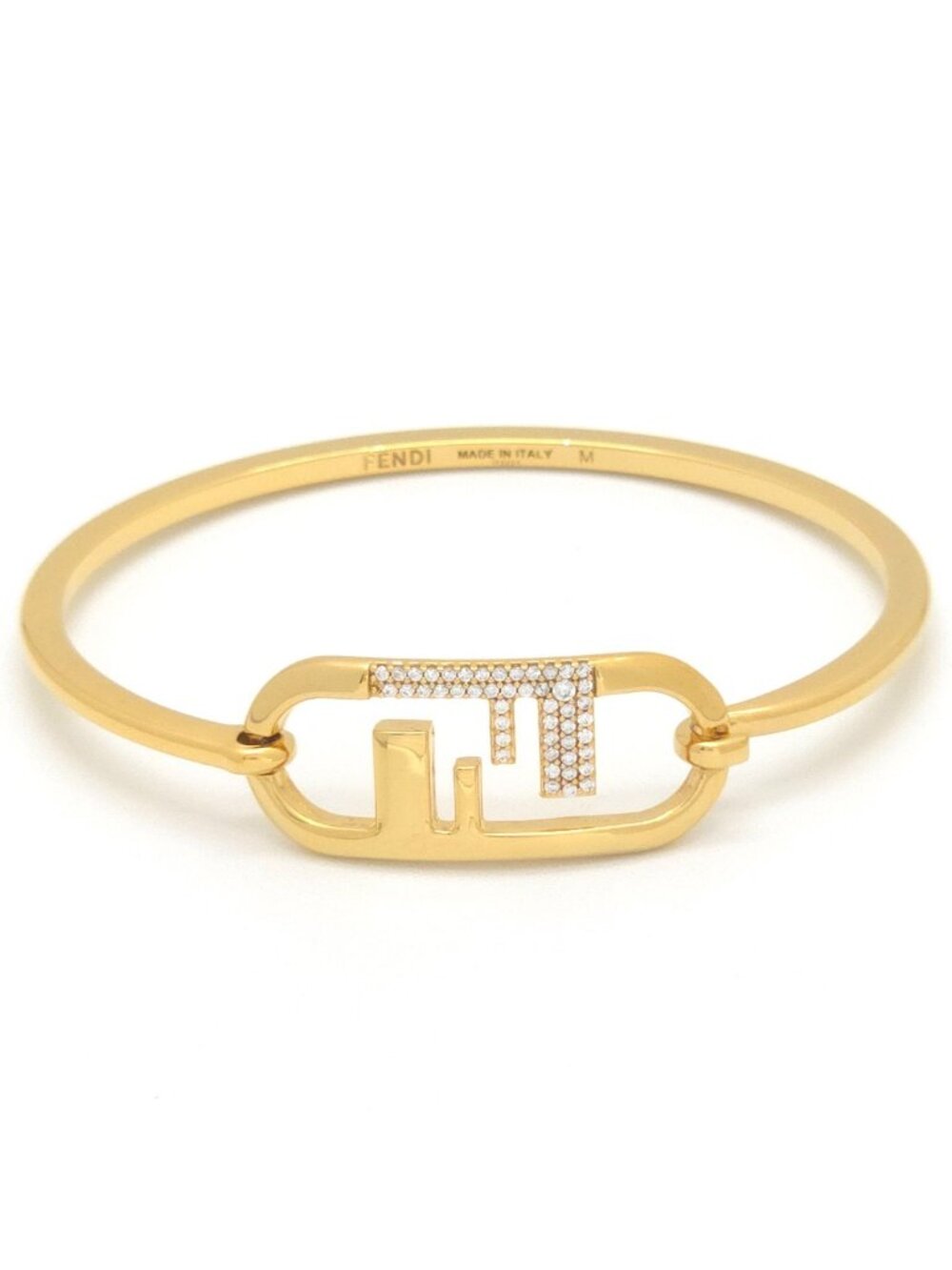 Fendi O'Lock Bracelet M Bangle Crystal Gold Metal